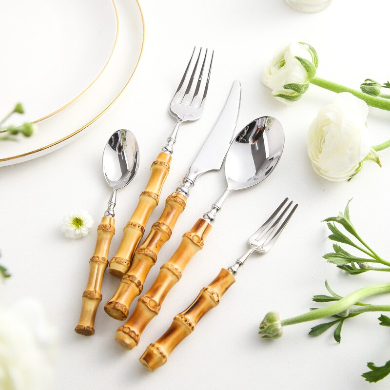Bamboo Cutlery Set Portable Utensil Flatware Travel Silverware Kit