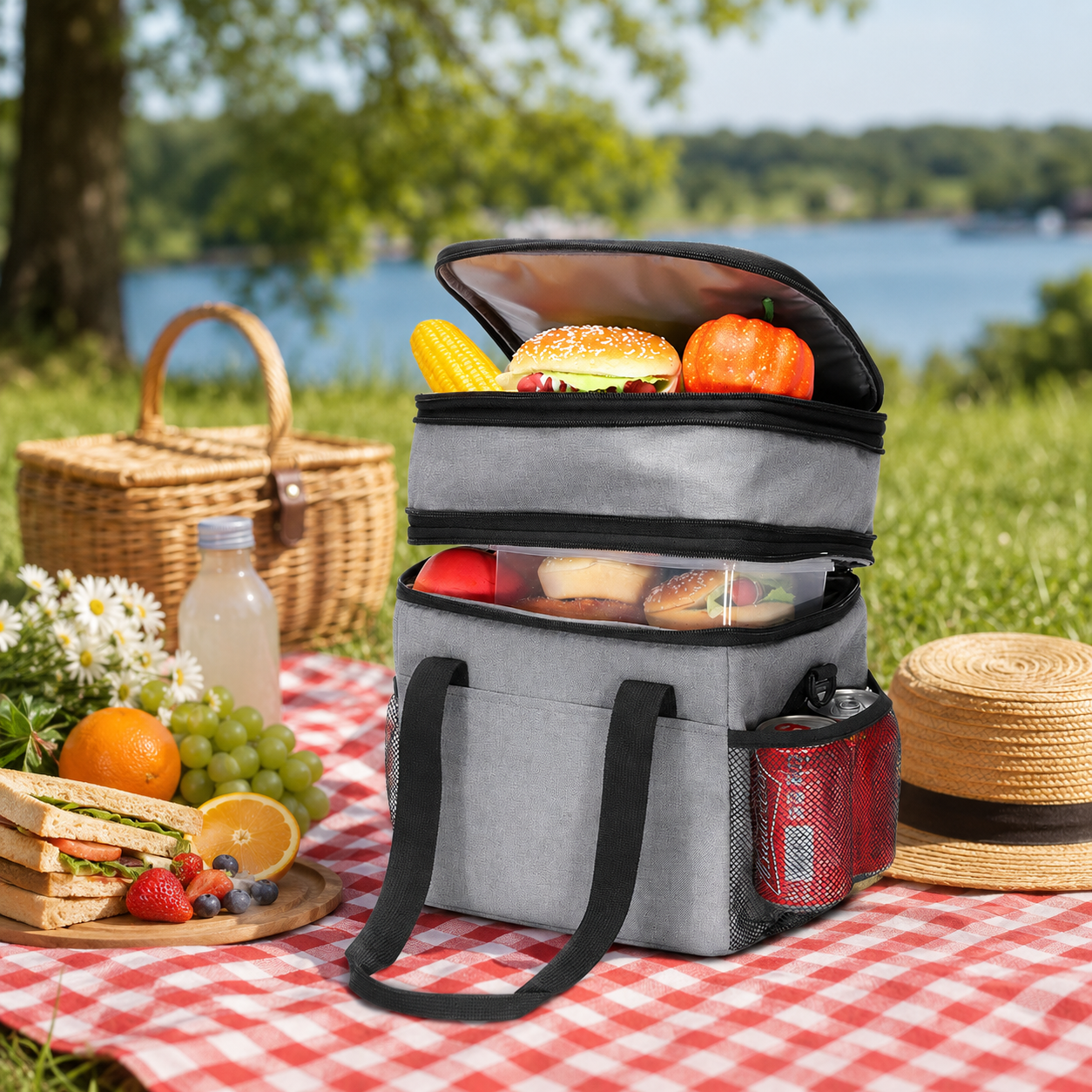 Expandable Insulated Cooler Tote Bag Lunch Bag Travel Bag