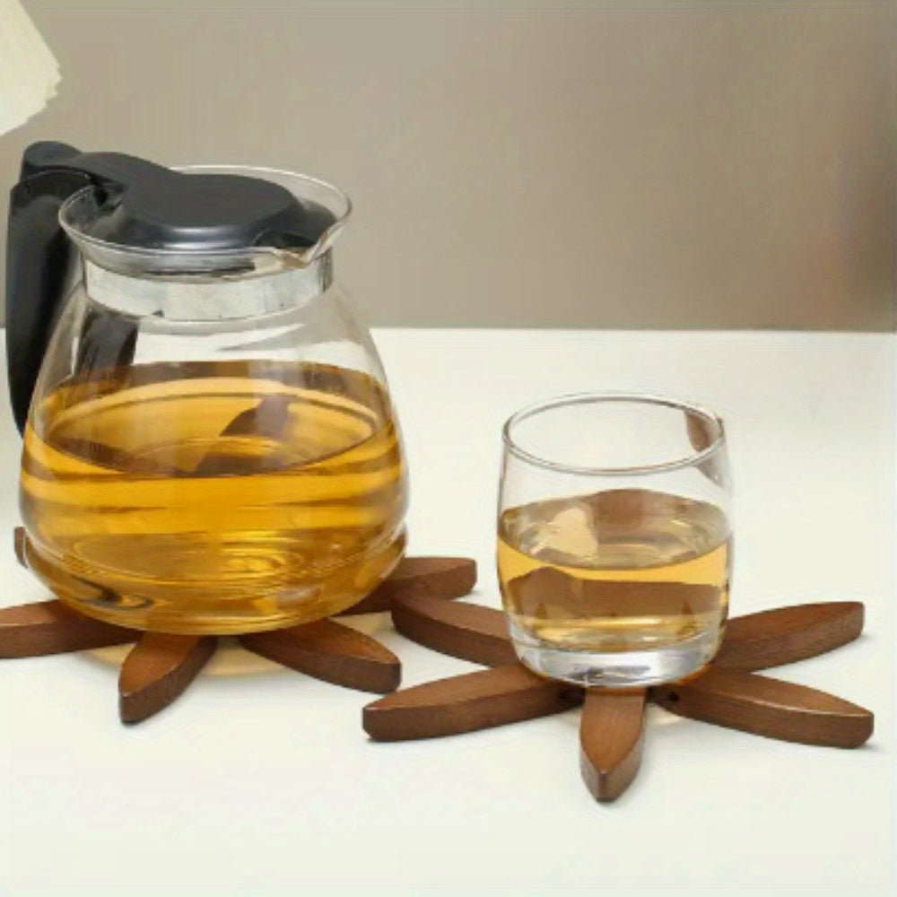 Wood Round Trivets Set with Tree Shape Stand