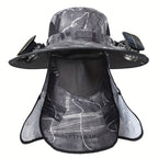 Fishing Hat with Dual Solar Fans USB Charging and Removable Sunshade