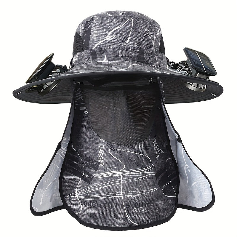 Fishing Hat with Dual Solar Fans USB Charging and Removable Sunshade