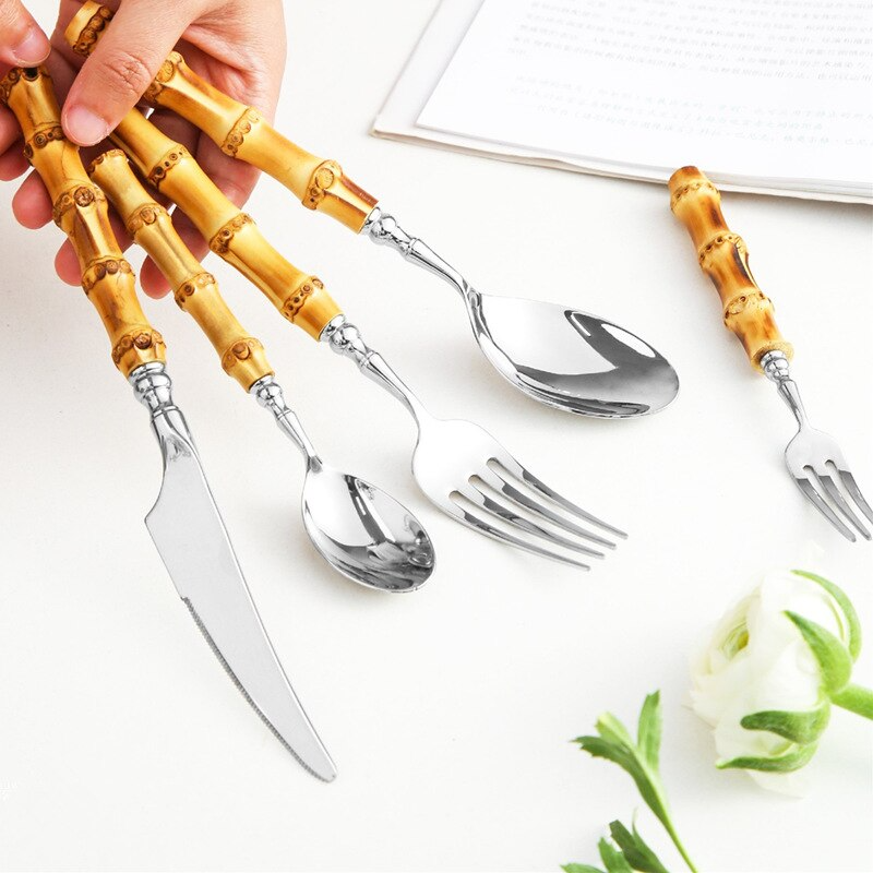 Bamboo Cutlery Set Portable Utensil Flatware Travel Silverware Kit