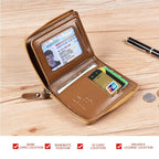 Men's Zipper Wallet Genuine Leather RFID Blocking Wallet