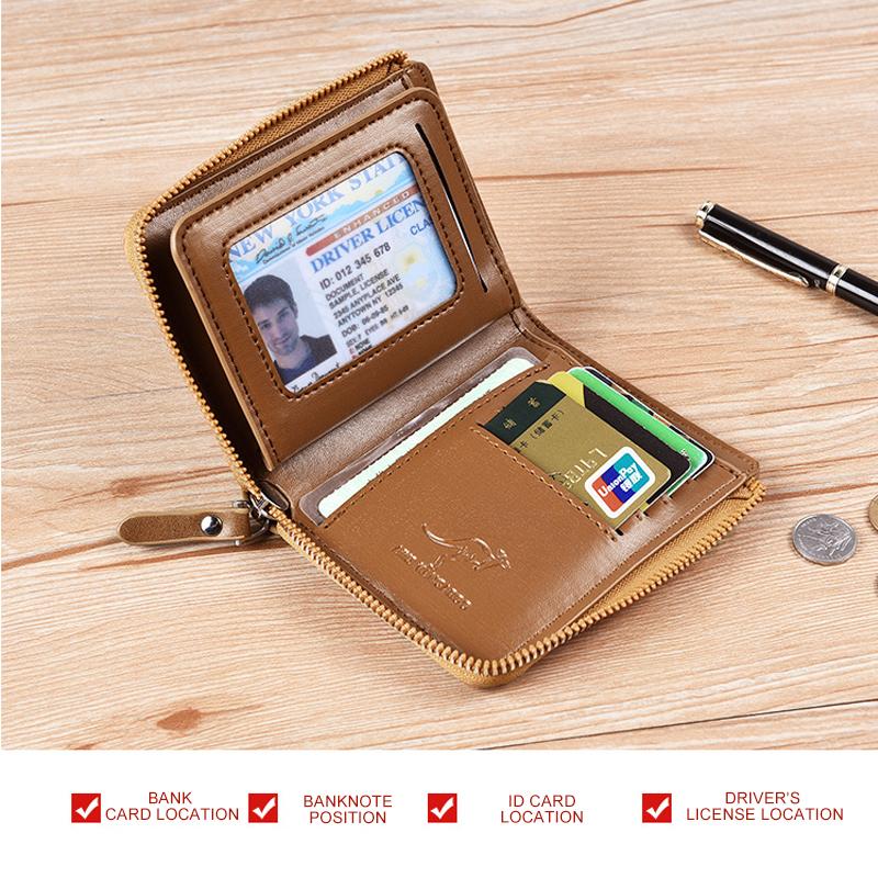 Men's Zipper Wallet Genuine Leather RFID Blocking Wallet