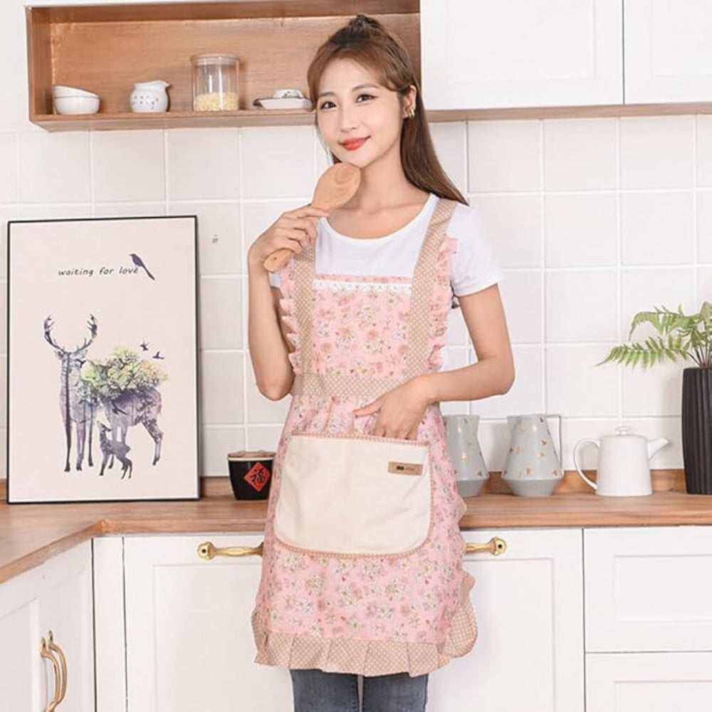 Waterproof Cotton Kitchen Apron with Neck Strap and Waist Ties