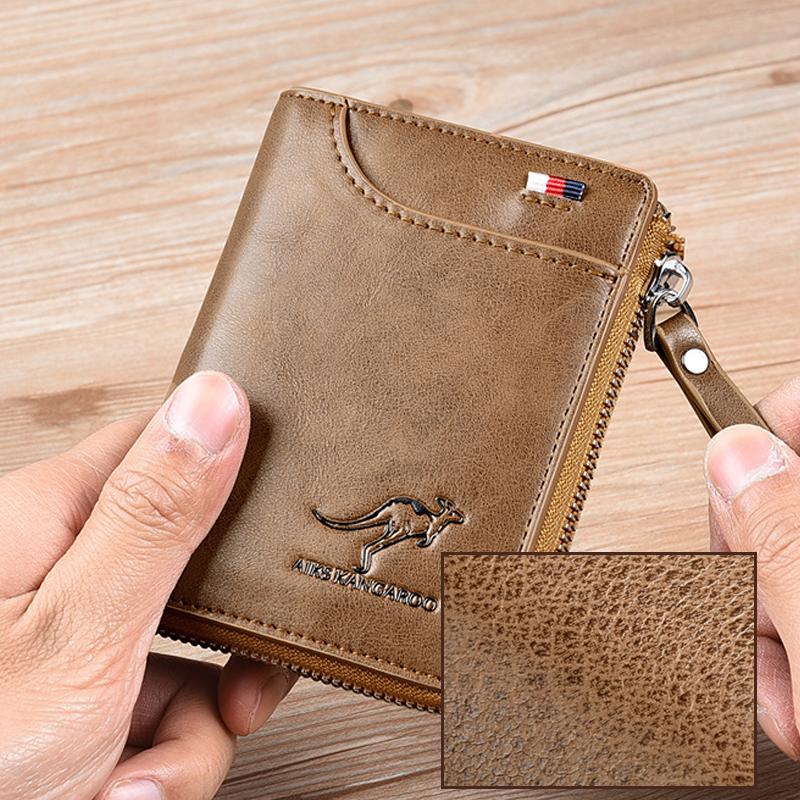 Men's Zipper Wallet Genuine Leather RFID Blocking Wallet
