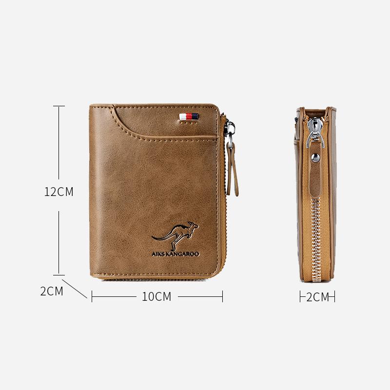 Men's Zipper Wallet Genuine Leather RFID Blocking Wallet