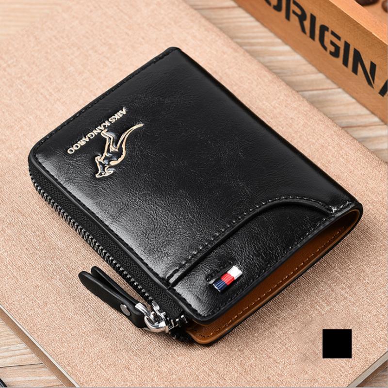 Men's Zipper Wallet Genuine Leather RFID Blocking Wallet