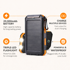 Portable Solar Power Bank 20000mAh External Battery Charger Fast Charge