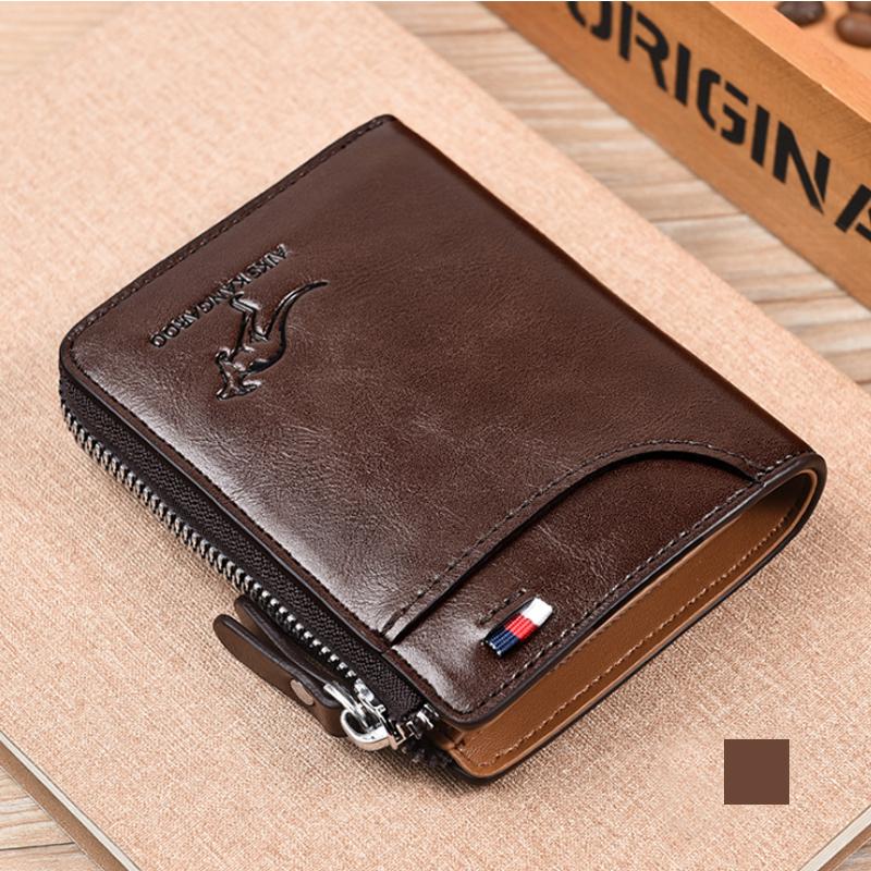 Men's Zipper Wallet Genuine Leather RFID Blocking Wallet