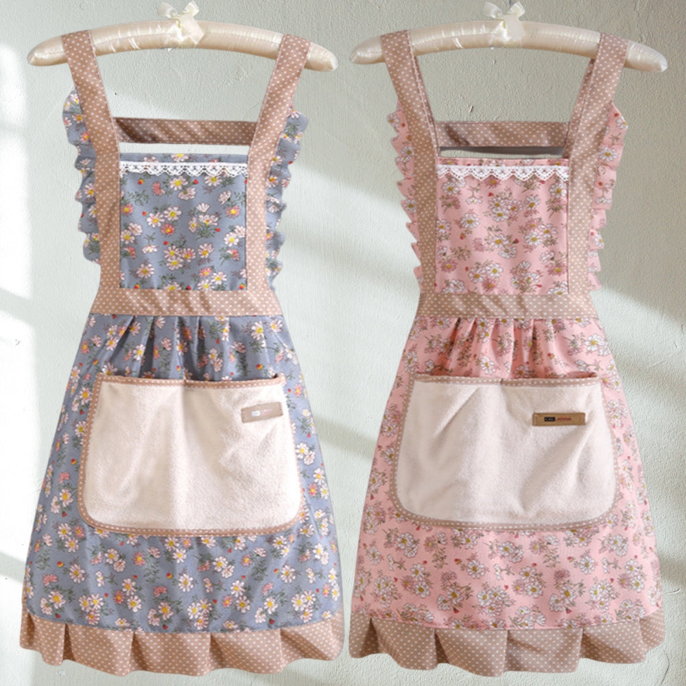 Waterproof Cotton Kitchen Apron with Neck Strap and Waist Ties