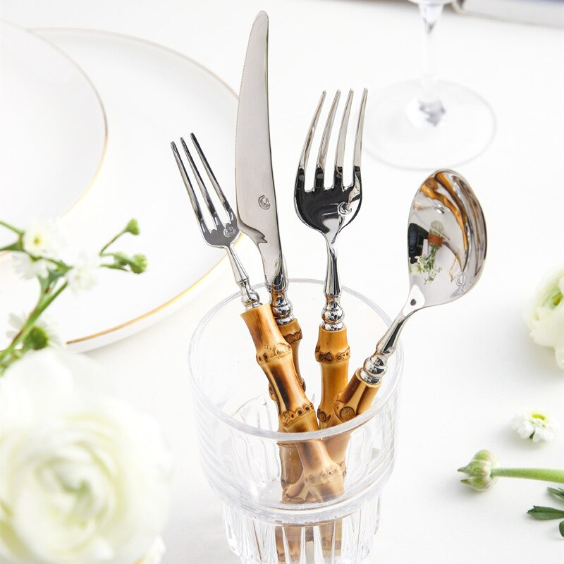 Bamboo Cutlery Set Portable Utensil Flatware Travel Silverware Kit