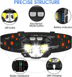 LED Headlamp Flashlight Rechargeable Waterproof Motion Sensor 2 Pack