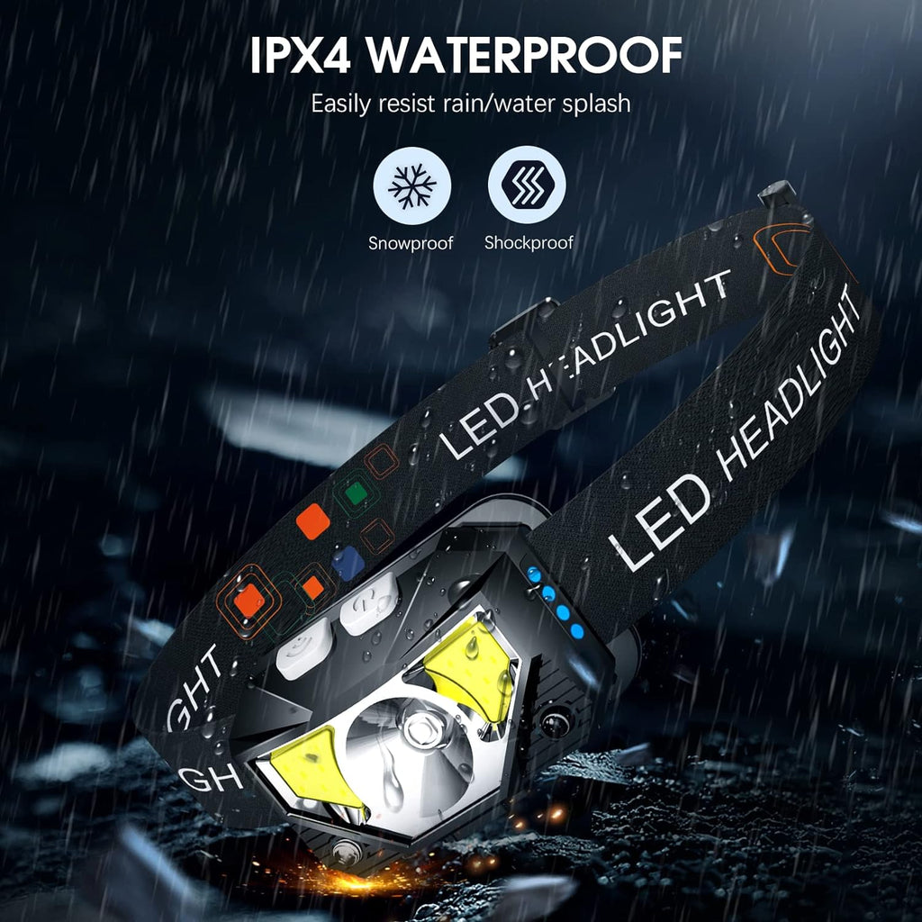LED Headlamp Flashlight Rechargeable Waterproof Motion Sensor 2 Pack