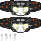 LED Headlamp Flashlight Rechargeable Waterproof Motion Sensor 2 Pack