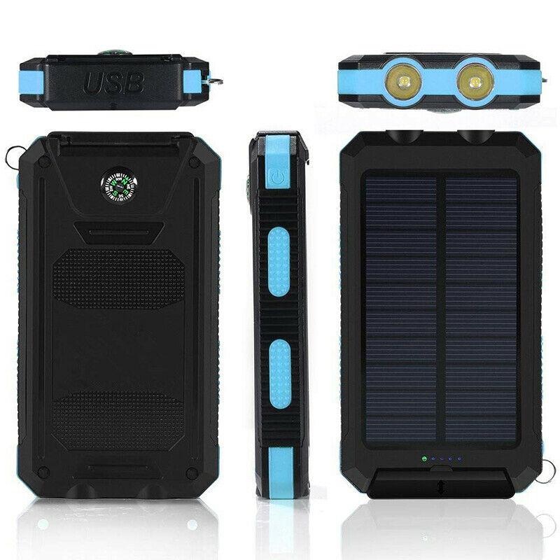 20000mAh Solar Power Bank Portable Waterproof Charger Battery Pack