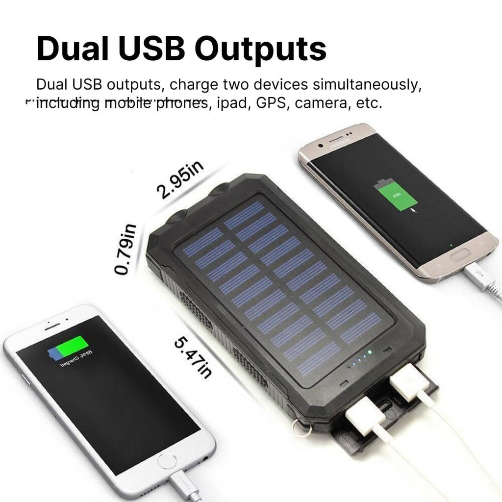20000mAh Solar Power Bank Portable Waterproof Charger Battery Pack
