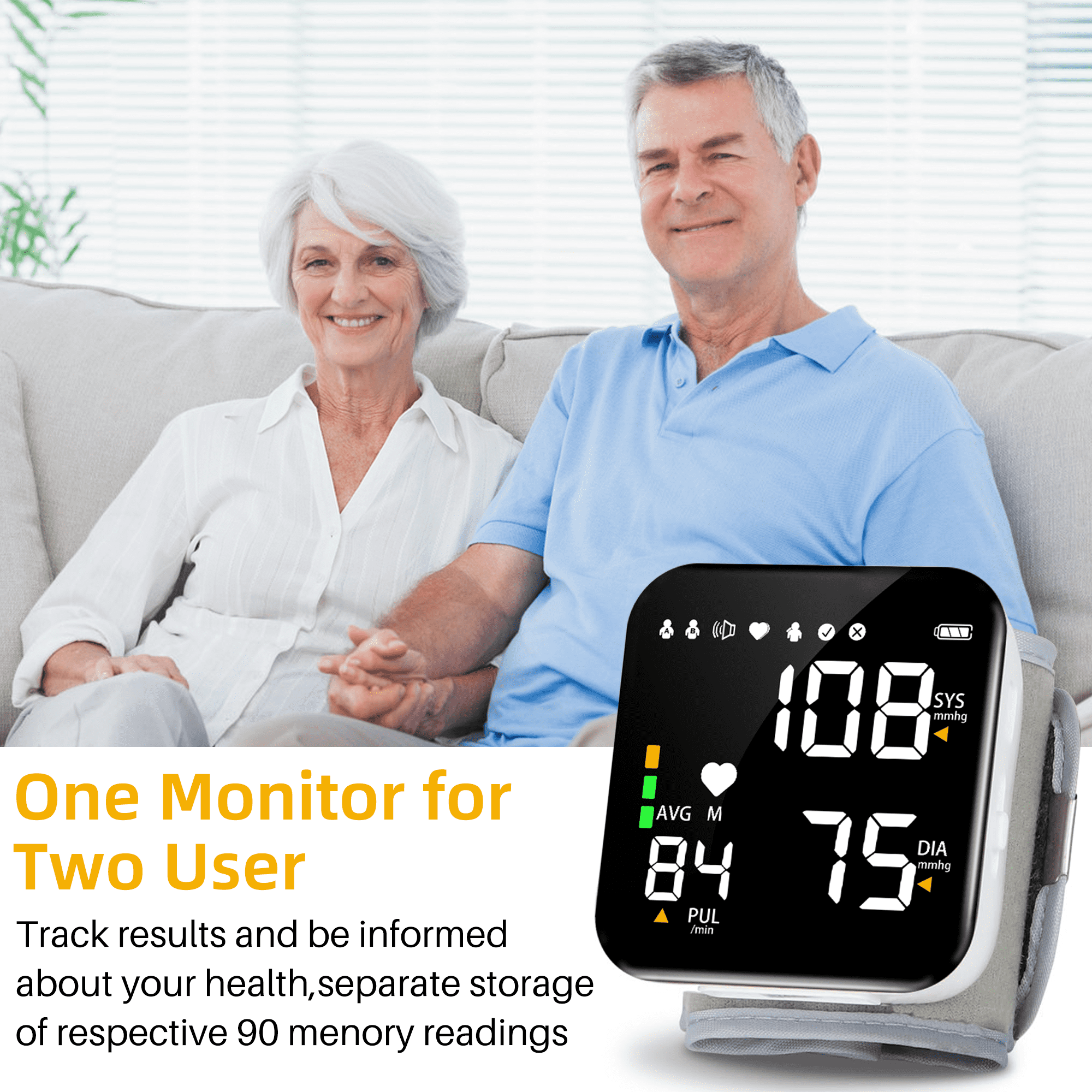 Automatic Wrist Blood Pressure Monitor Adjustable Cuff Large LCD Display