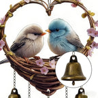 Heart Shaped Bird Wind Chime with Bells Metal Garden Hanging Decor