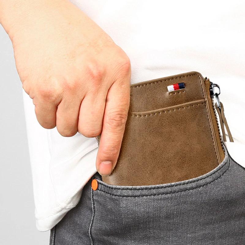 Men's Zipper Wallet Genuine Leather RFID Blocking Wallet