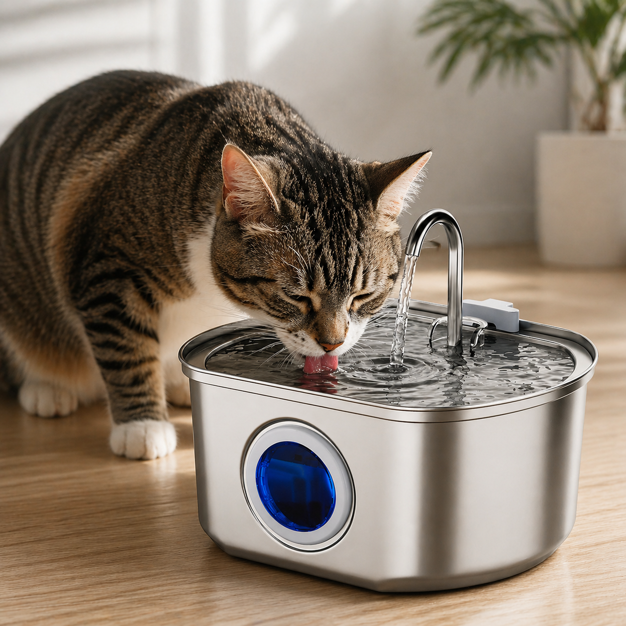 Automatic Stainless Steel Cat Water Fountain Pet Drinking Bowl