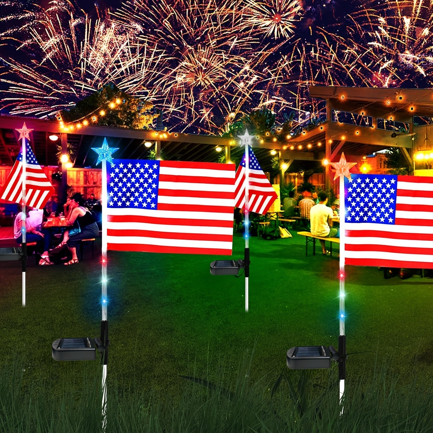 3 Pack Solar Flag Shaped Outdoor Garden Landscape LED Lights