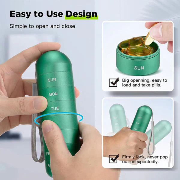 7 Day Aluminum Portable Pill Organizer Medicine Container Box