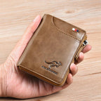 Men's Zipper Wallet Genuine Leather RFID Blocking Wallet