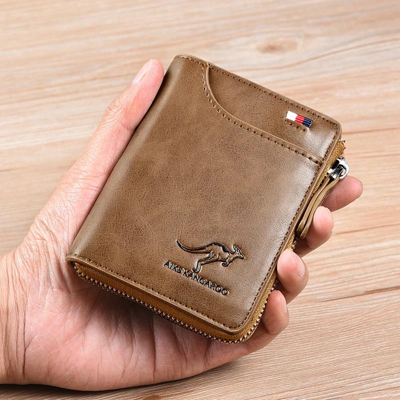 Men's Zipper Wallet Genuine Leather RFID Blocking Wallet