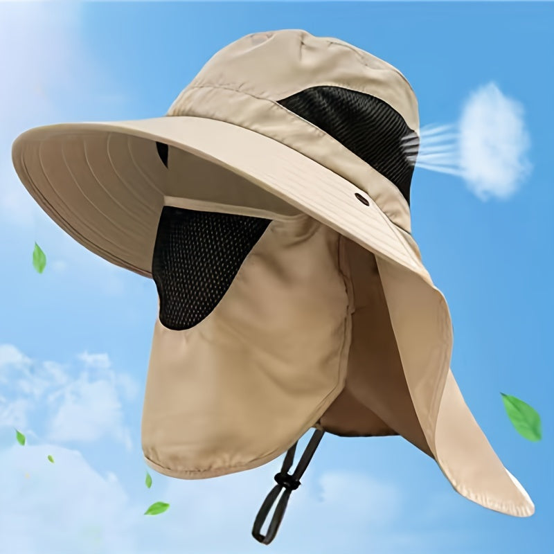 Men's Sun Hat with Removable Face and Neck Flap Adjustable Drawstring