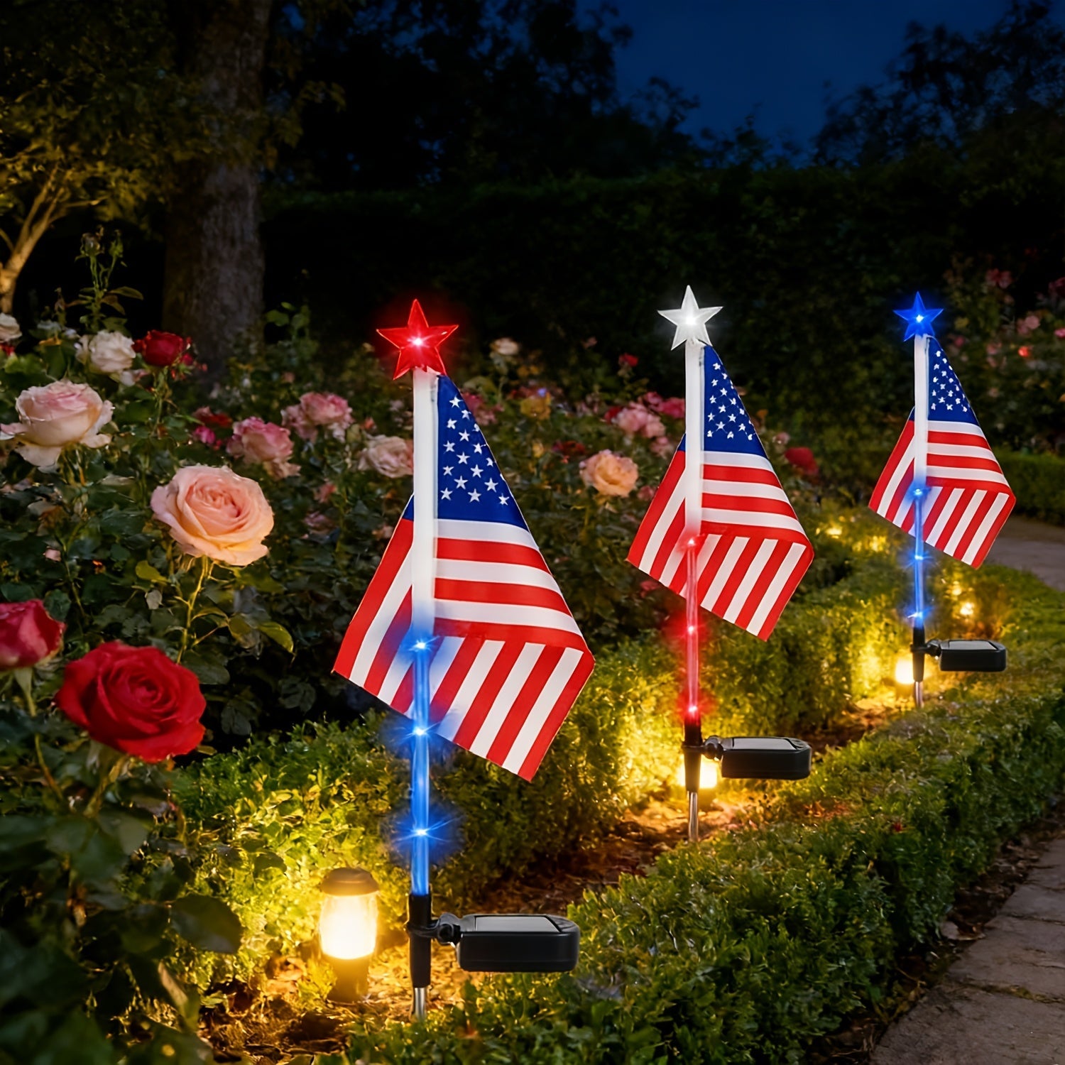 3 Pack Solar Flag Shaped Outdoor Garden Landscape LED Lights