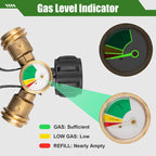 Propane Tank Y Splitter with Gauge and Shut Off Valve 2-Way LP Gas Adapter