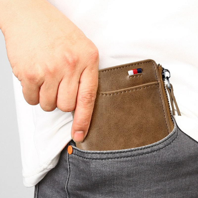 Men's Leather Bifold Wallet RFID Blocking Anti-Theft Wallet