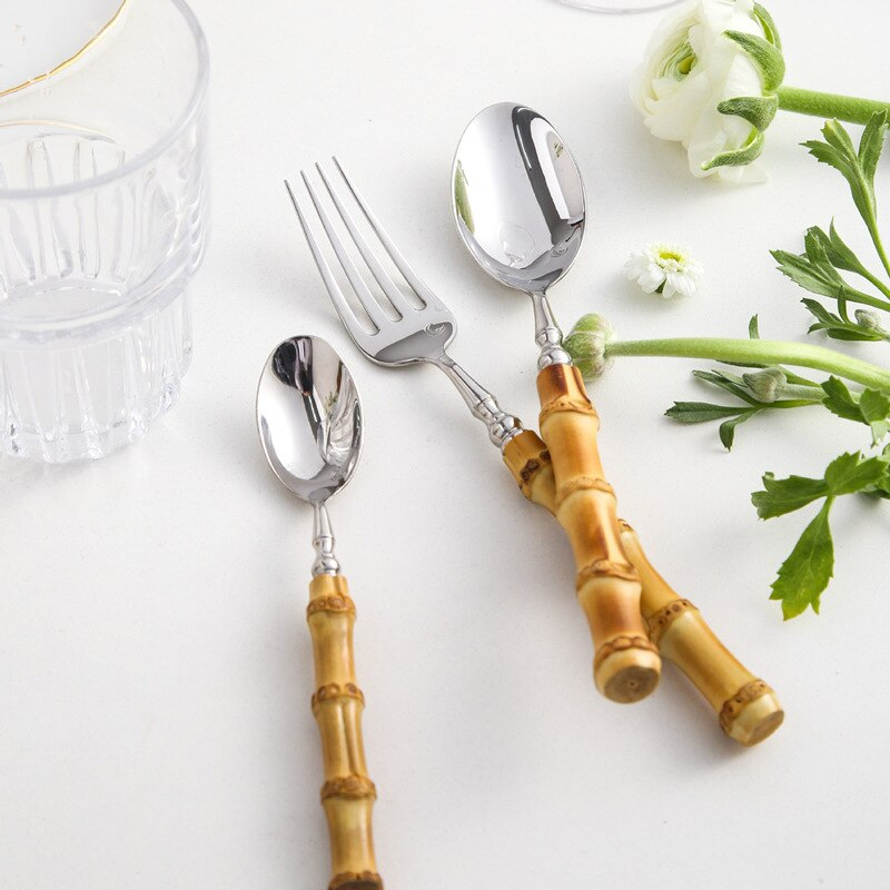 Bamboo Cutlery Set Portable Utensil Flatware Travel Silverware Kit