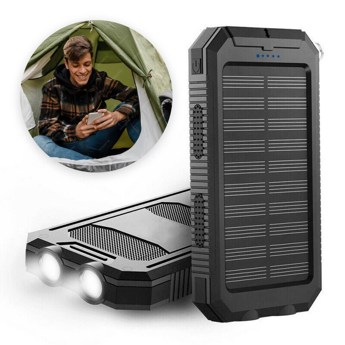 Solar Power Bank Portable Waterproof Phone Charger for Camping