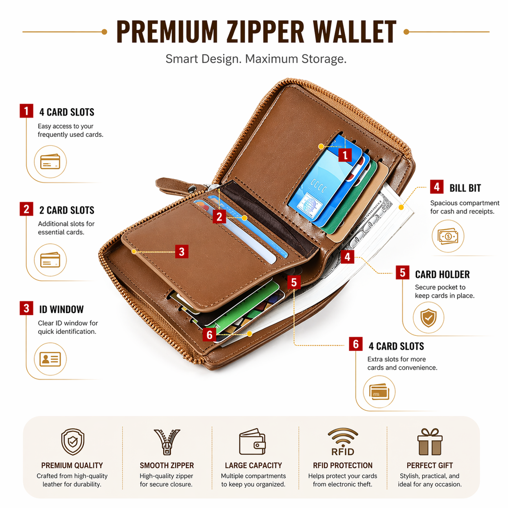 Men's Leather Bifold Wallet RFID Blocking Anti-Theft Wallet
