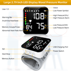 Automatic Wrist Blood Pressure Monitor Adjustable Cuff Large LCD Display