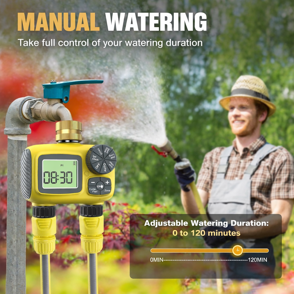 2-Zone Garden Hose Water Sprinkler Timer with Brass Swivel Irrigation Controller