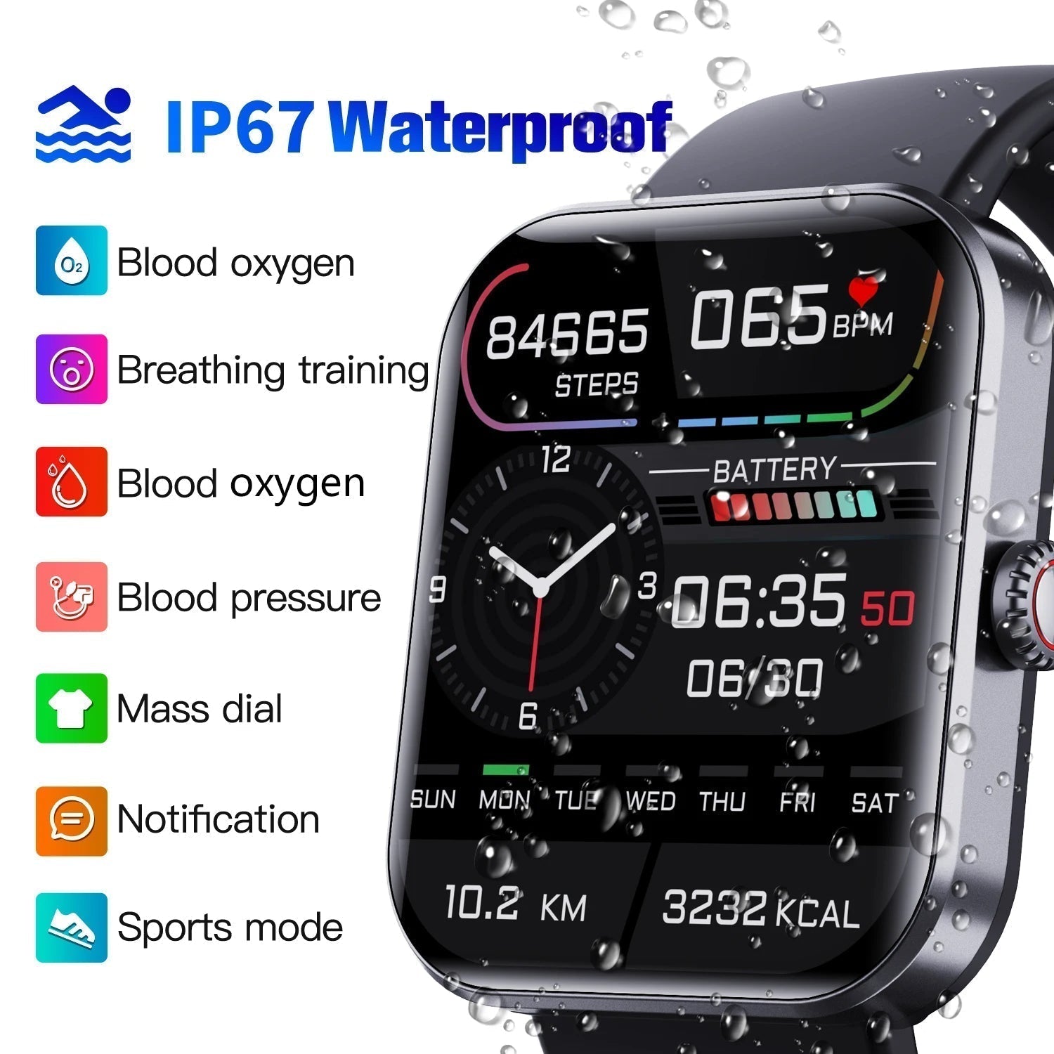 Smartwatch Fitness Tracker Heart Rate Monitor Wristwatch Device