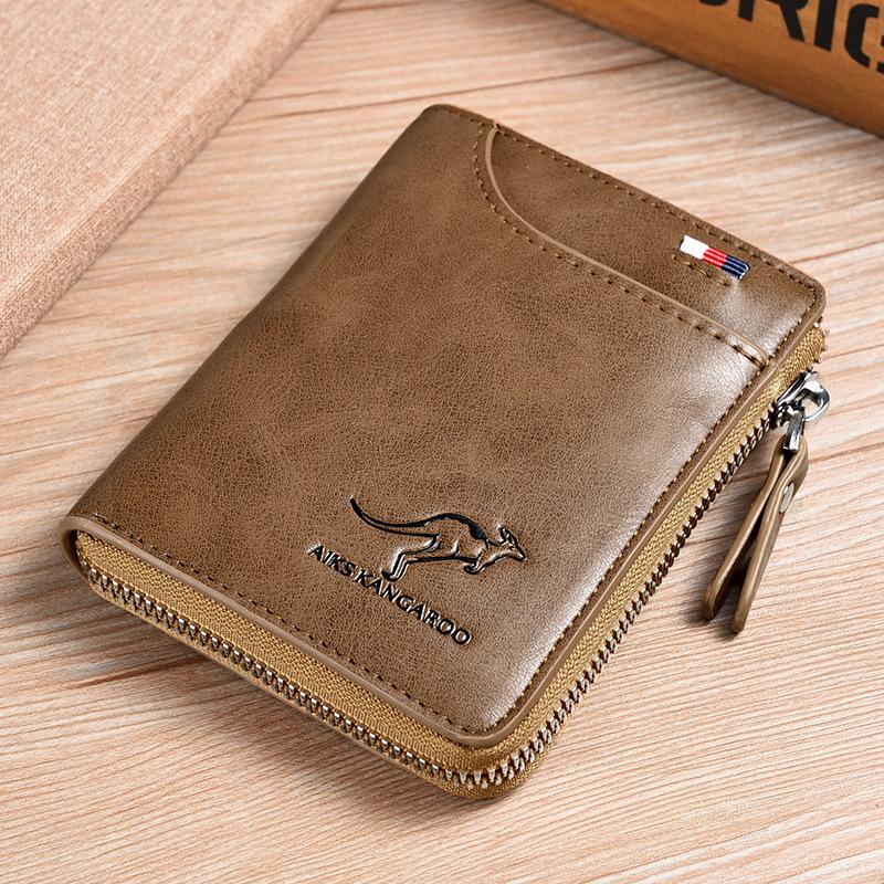 Men's Zipper Wallet Genuine Leather RFID Blocking Wallet