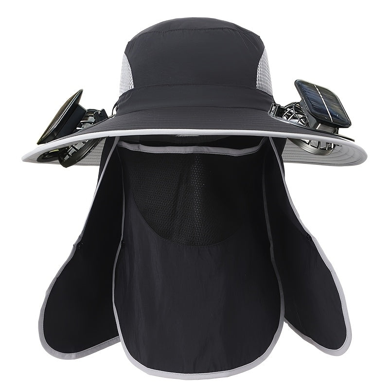 Fishing Hat with Dual Solar Fans USB Charging and Removable Sunshade