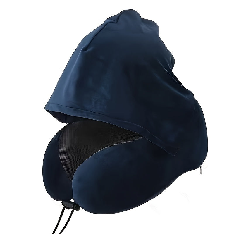 Adjustable U-Shaped Memory Foam Neck Pillow with Hood for Travel
