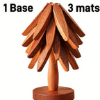 Wood Round Trivets Set with Tree Shape Stand