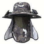 Fishing Hat with Dual Solar Fans USB Charging and Removable Sunshade