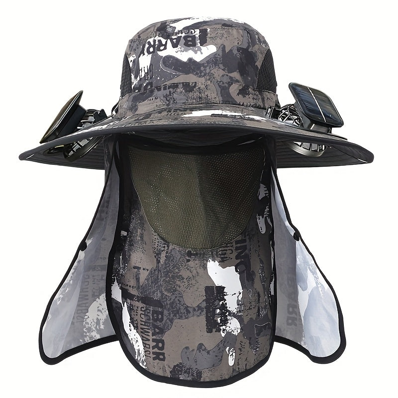 Fishing Hat with Dual Solar Fans USB Charging and Removable Sunshade