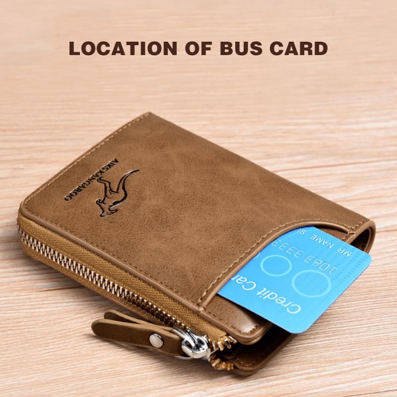 Men's Zipper Wallet Genuine Leather RFID Blocking Wallet