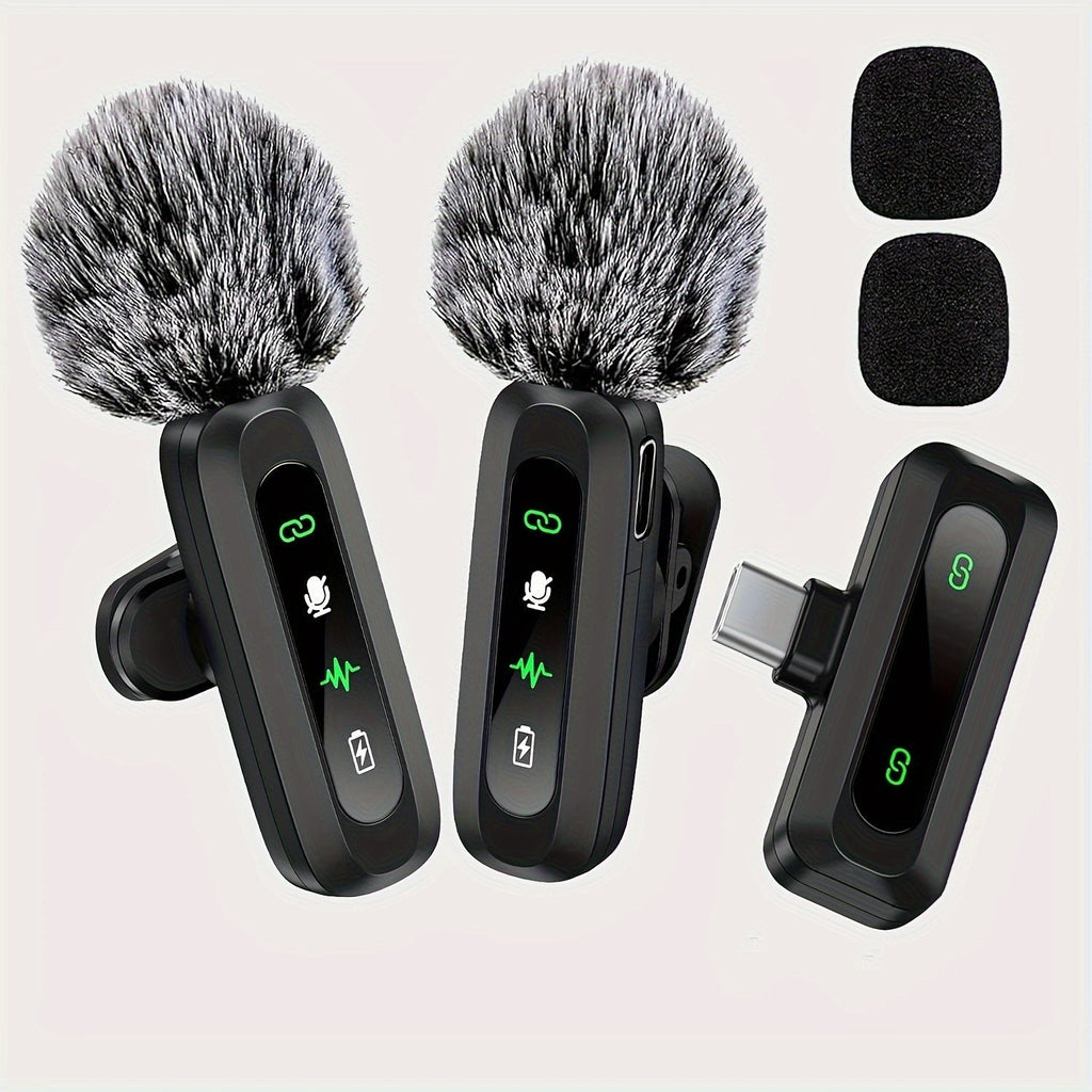 Wireless Lavalier Microphone Dual USB-C Receiver Recording System