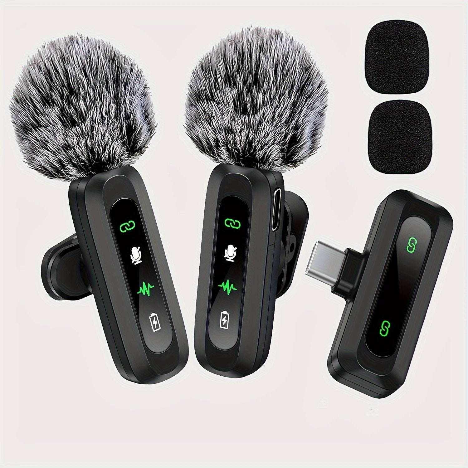 Wireless Lavalier Microphone Dual USB-C Receiver Recording System