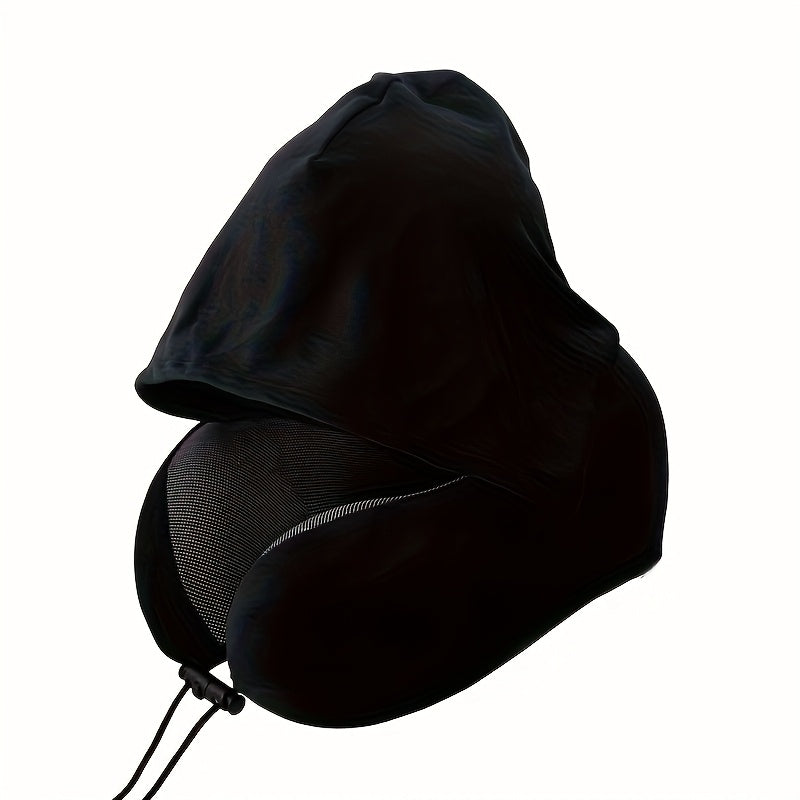 Adjustable U-Shaped Memory Foam Neck Pillow with Hood for Travel