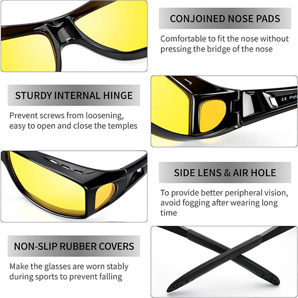 Polarized Night Vision Driving Glasses Anti-Glare Rectangular Lens